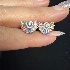 Silver 925 Elegant Multicolor Fan-Shaped Earrings